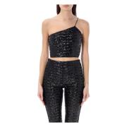 Svart One Shoulder Paillettes Top