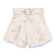 Hvite Lin High Waisted Shorts