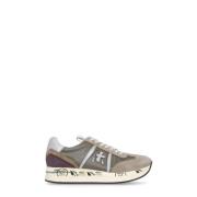 Beige Hvit Skinn Tech Sneakers Kvinne