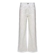 Hvit Paljett Brodert Straight-Leg Jeans