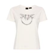 Beige Love Birds Brodert T-skjorte