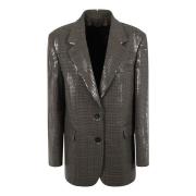 Beige Svart Houndstooth Blazer Sequin