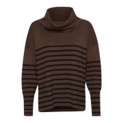 Stripete Cowlneck Pullover Genser Mørk Melange