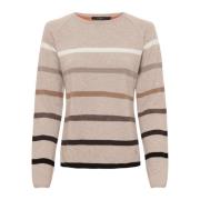 Stripete Cashmere Genser i Beige Melange