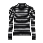 Stripete Ribbstrikket Pullover Svart