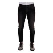 Elegant Stripet Svart Slim Fit Denim