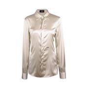 Beige Langarmet Sateng Chemise