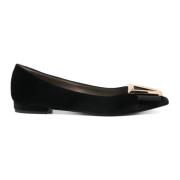 Svarte Velvet Ballet Flats med Spenne