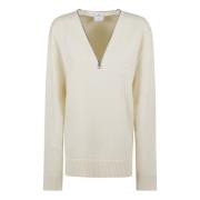 Beige Ull Strikket Sweatshirt med Glidelås