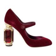 Burgundy Velvet Jewel Mary Jane Pumps