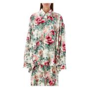 Blomstermønstret Oversized Button-Up Skjorte