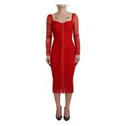 Rød Mesh Trim Bodycon Sheath Midi Kjole