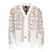 Brun/Hvit V-Hals Cardigan Sweater