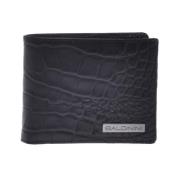 Wallet in black leather with crocodile print