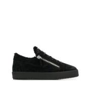 Sort Skinn Sneakers Elegante Flate