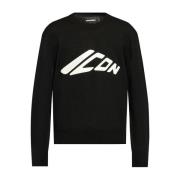 Sort Strikket Crew Neck Genser