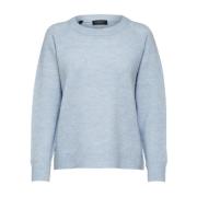 Lyseblå Selected Femme Slflulu Ls Knit O-Neck B Genser