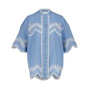 Seren Blå Brodert Bluse