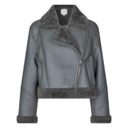 Faux-Sherling Cropped Jacket - Vulkanaske