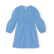 695 Silver Lake Blue Ganni Cotton Poplin Mini Smock Dress Kjole