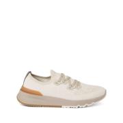 Lys Beige Stretch Strikket Lav-Top Sneakers