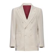 Beige Corduroy Dobbeltspent Blazer Jakke