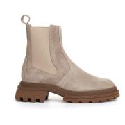 Beige Semsket Chelsea Boot med Elastikk