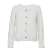 Fluffy Offwhite Cardigan med Gullknapper