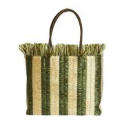 Stripet Frynset Straw Bag