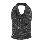 Glitter Halterneck Top - Svart/Metallic