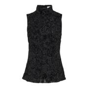 Elegant Svart Brodert Topp Bluse