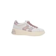 Hvit-Rosa Skinn Sneakers Gummisåle