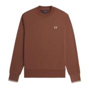 Bomull crewneck sweatshirt med ribbestrikkede mansjetter