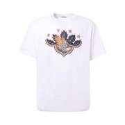 Hvit Crew-neck T-skjorte med Print