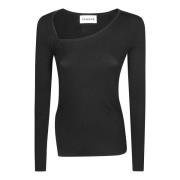 Asymmetrisk Ribbet Hals Topp