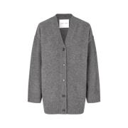 Oversized V-Neck Cardigan med Ribbed Trim