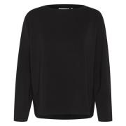 Svart Sweatshirt med Lange Ermer og Splitt Hem