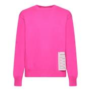 Fuchsia Crewneck Sweater med Distressed Finish