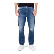 Blå Tapered Bomullsbland Jeans