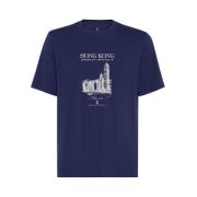 Navy Blue Grafisk Print T-skjorte