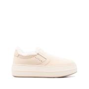 Beige Semsket Slip-On Shearling Sko