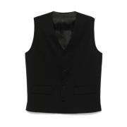 Svart Ullblanding V-Hals Vest