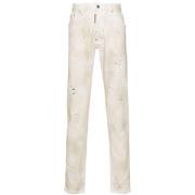 Beige Slitt Denim Maling Sølje Jeans