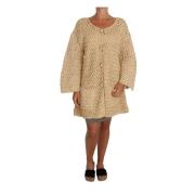 Elegant Beige Heklet Raffia Cardigan