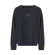 Svart Bomull Rund Hals Sweatshirt