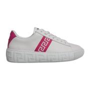 Hvit Rosa Skinn Sneakers med Logo