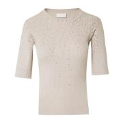 Beige Gradient Rhinestone Strikket Topp