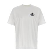 Hvit Crew Neck Brodert Logo T-skjorte