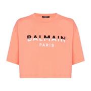 Flocked Paris cropped T-skjorte