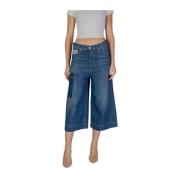 Blå Cropped Bomullsblanding Jeans Bukser